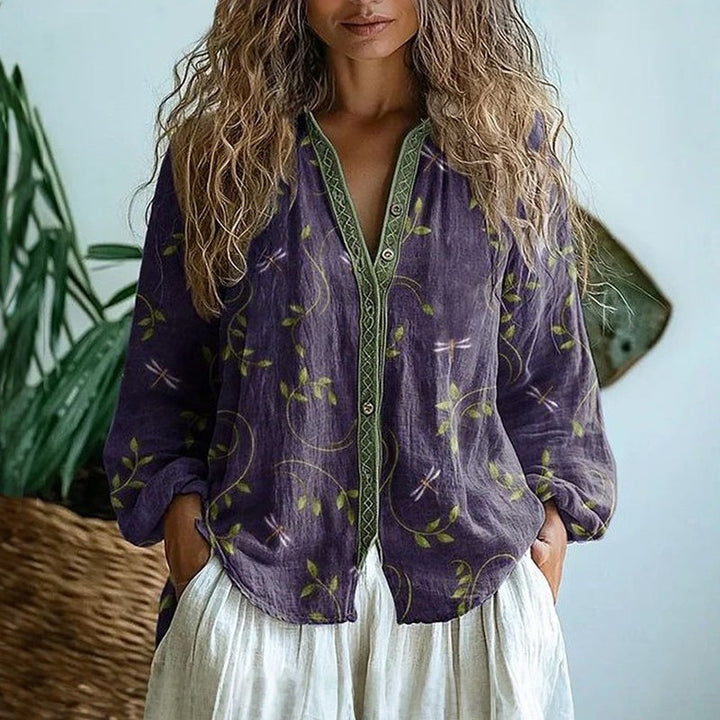 Elegant Vintage Leaf Print Shirt