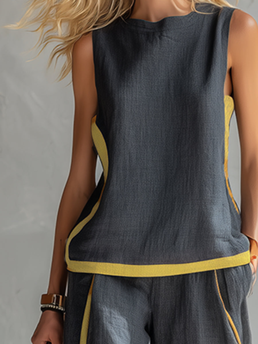 Elegant Sleeveless and Wide Trouser Set