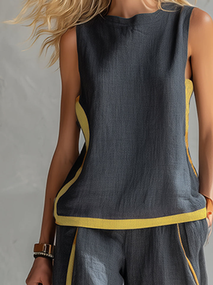 Elegant Sleeveless and Wide Trouser Set