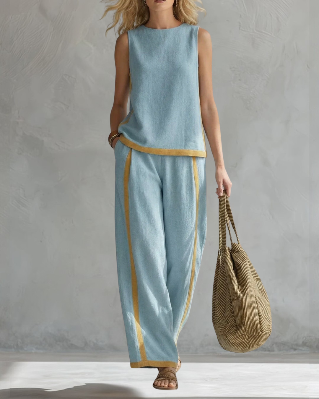 Elegant Sleeveless and Wide Trouser Set