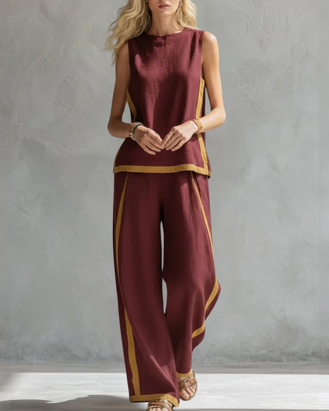 Elegant Sleeveless and Wide Trouser Set
