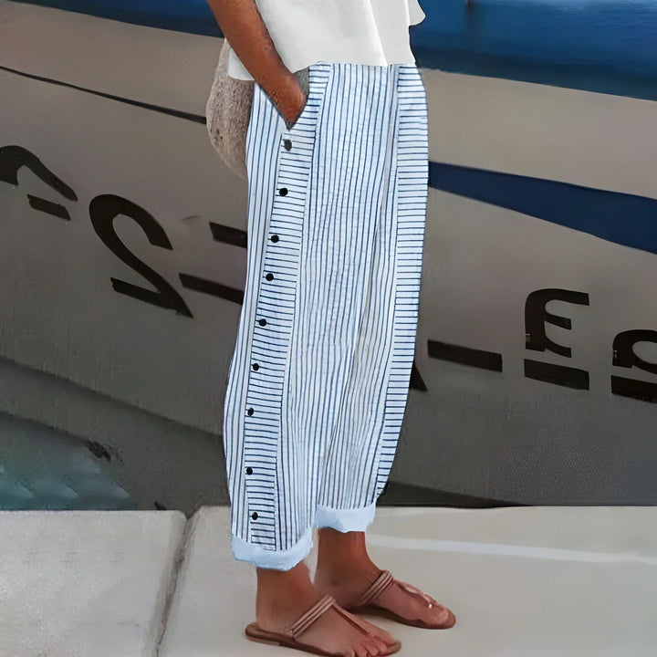 Lightweight Stripe Buttoned Trousers