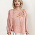 100% Cotton-Linen Embroidered Blouse