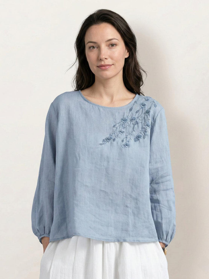 100% Cotton-Linen Embroidered Blouse