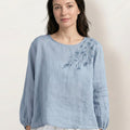 100% Cotton-Linen Embroidered Blouse
