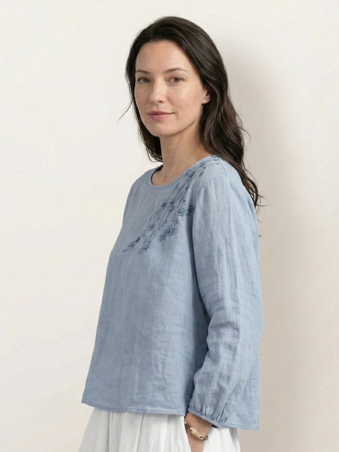 100% Cotton-Linen Embroidered Blouse