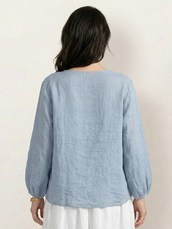 100% Cotton-Linen Embroidered Blouse