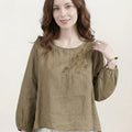 100% Cotton-Linen Embroidered Blouse
