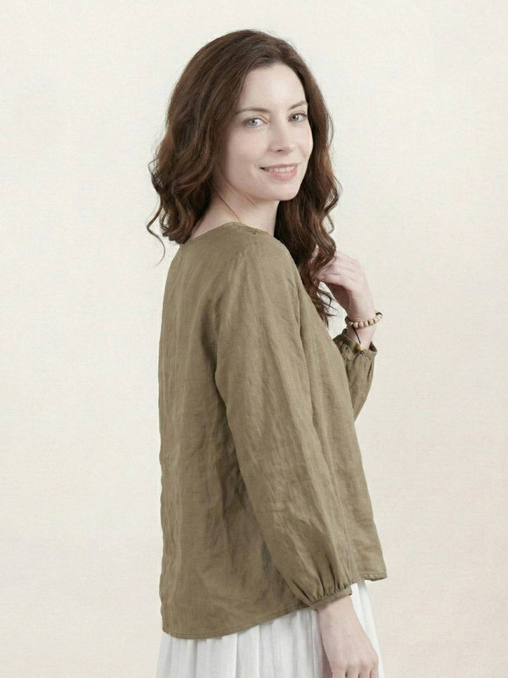 100% Cotton-Linen Embroidered Blouse