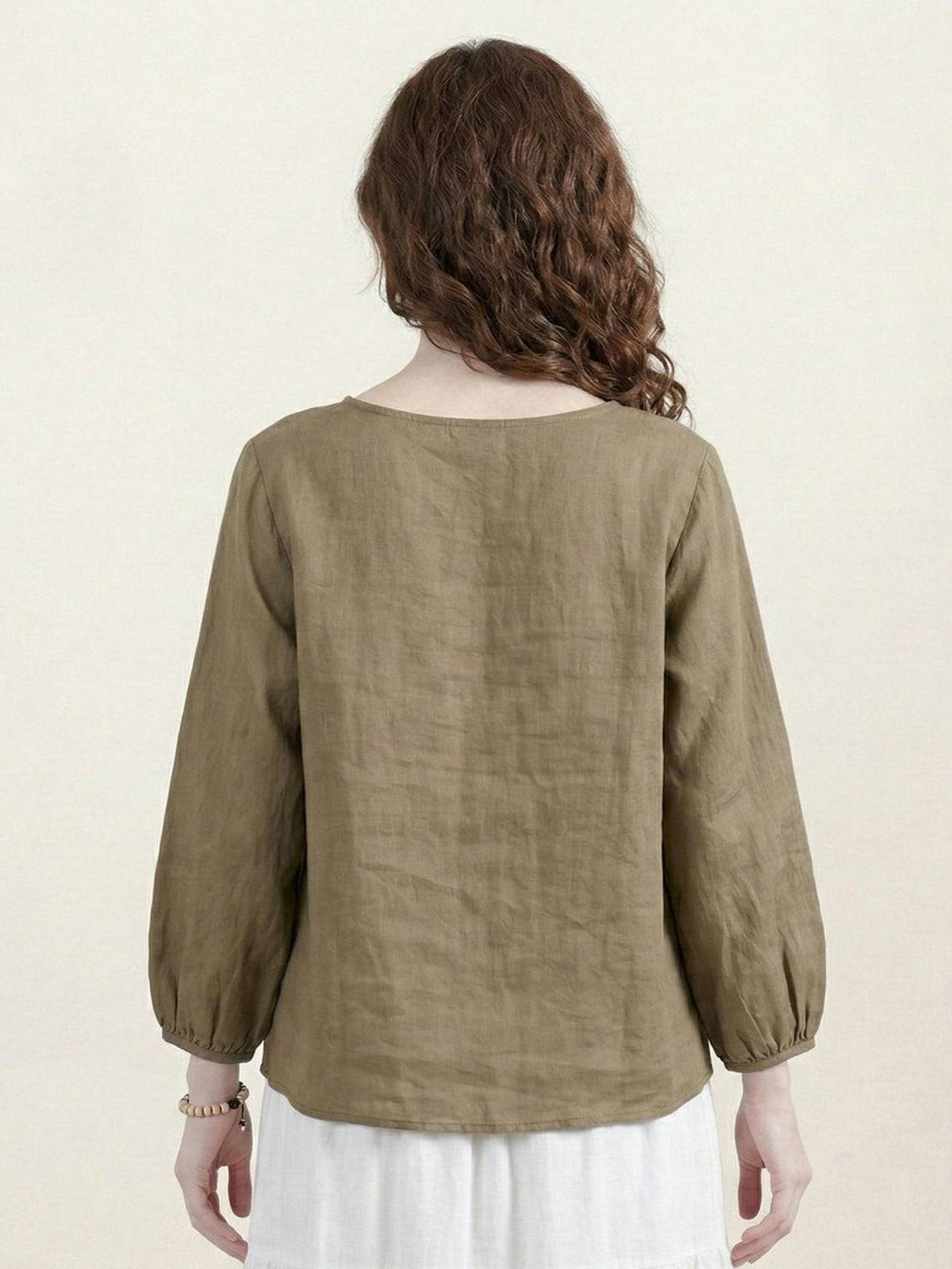 100% Cotton-Linen Embroidered Blouse