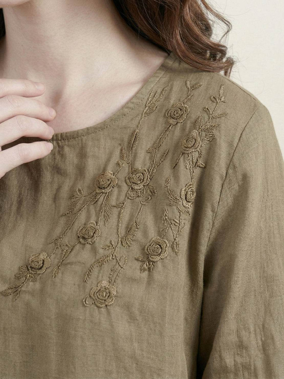 100% Cotton-Linen Embroidered Blouse
