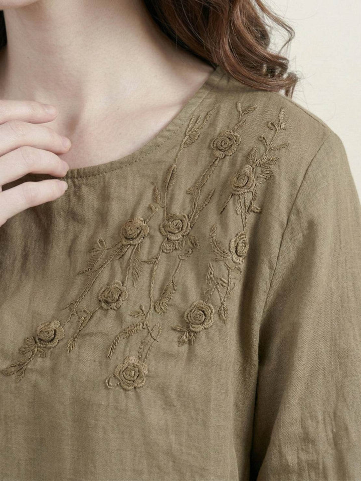 100% Cotton-Linen Embroidered Blouse