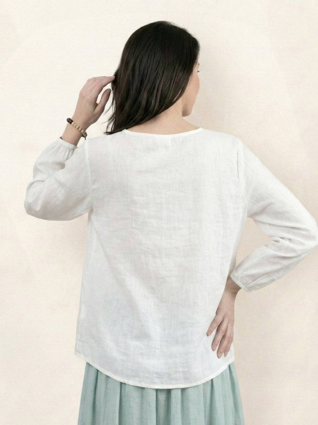 100% Cotton-Linen Embroidered Blouse