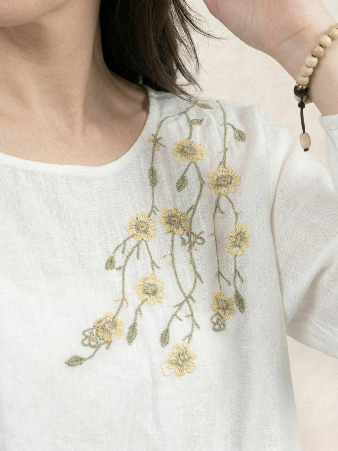 100% Cotton-Linen Embroidered Blouse