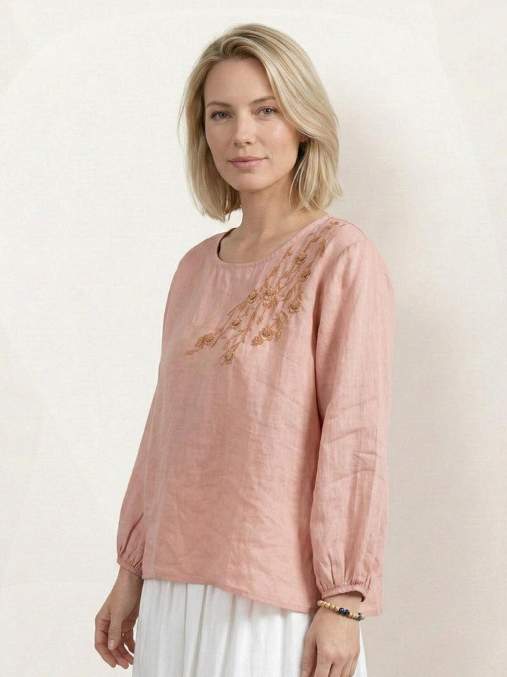 100% Cotton-Linen Embroidered Blouse