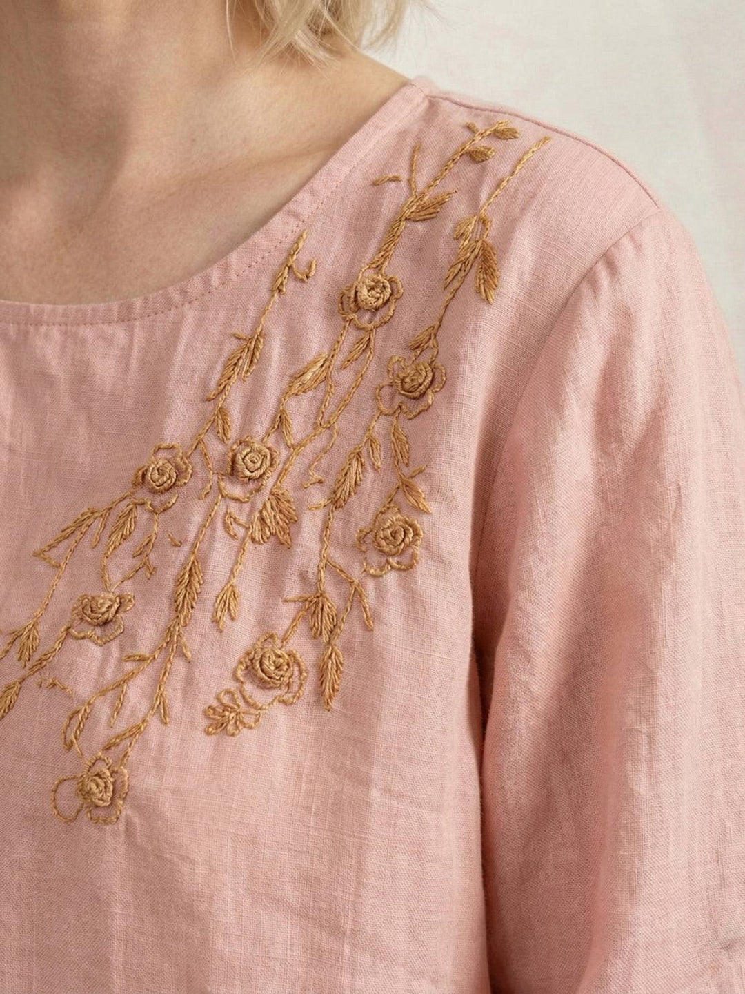100% Cotton-Linen Embroidered Blouse