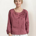 100% Cotton-Linen Embroidered Blouse
