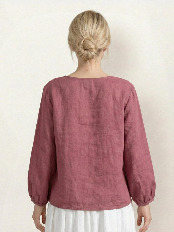 100% Cotton-Linen Embroidered Blouse