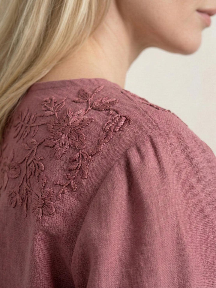 100% Cotton-Linen Embroidered Blouse