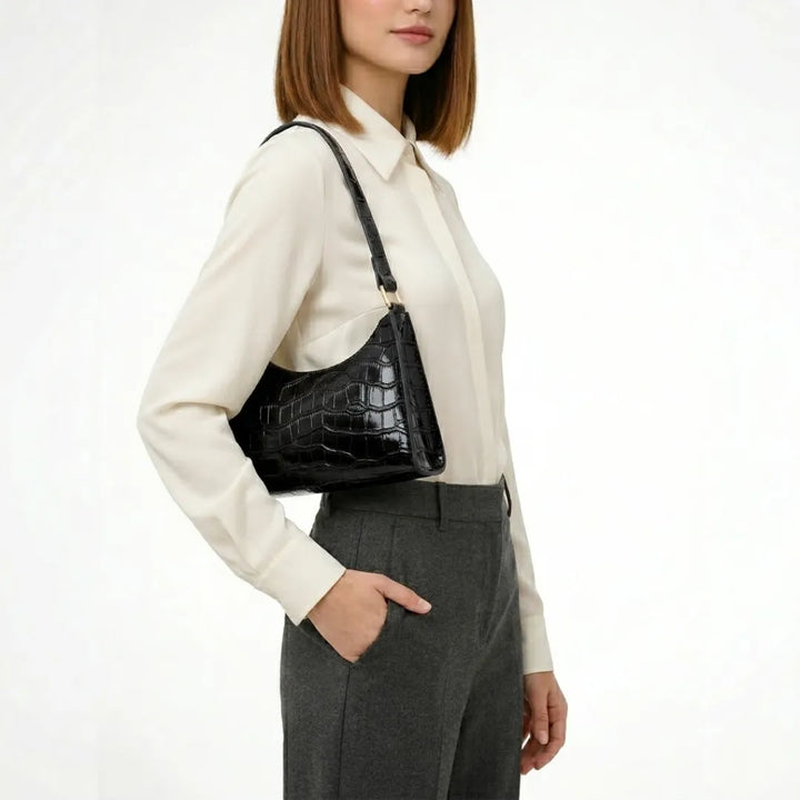 Valmera | Women's Croc-Embossed Baguette Shoulder Bag