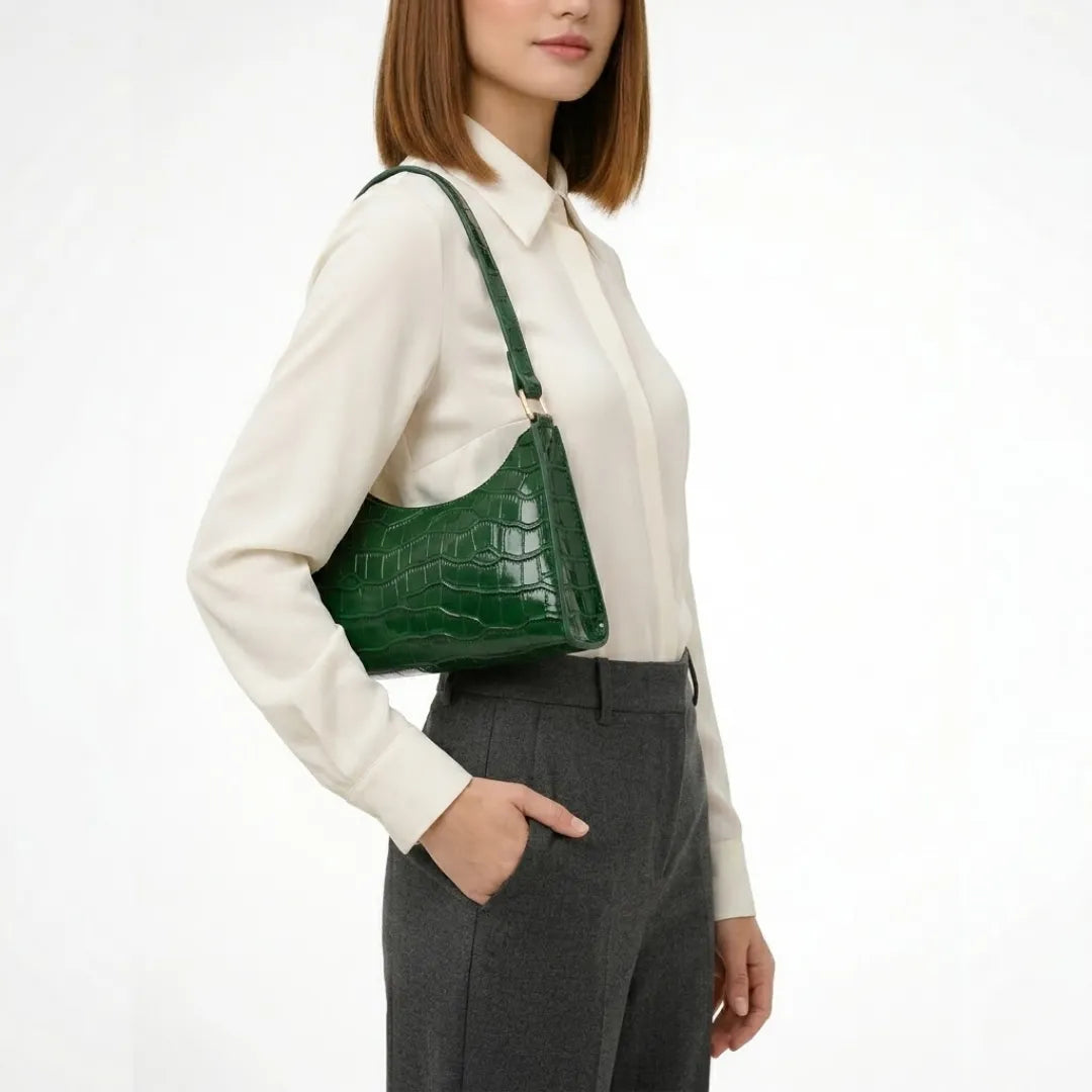 Valmera | Women's Croc-Embossed Baguette Shoulder Bag