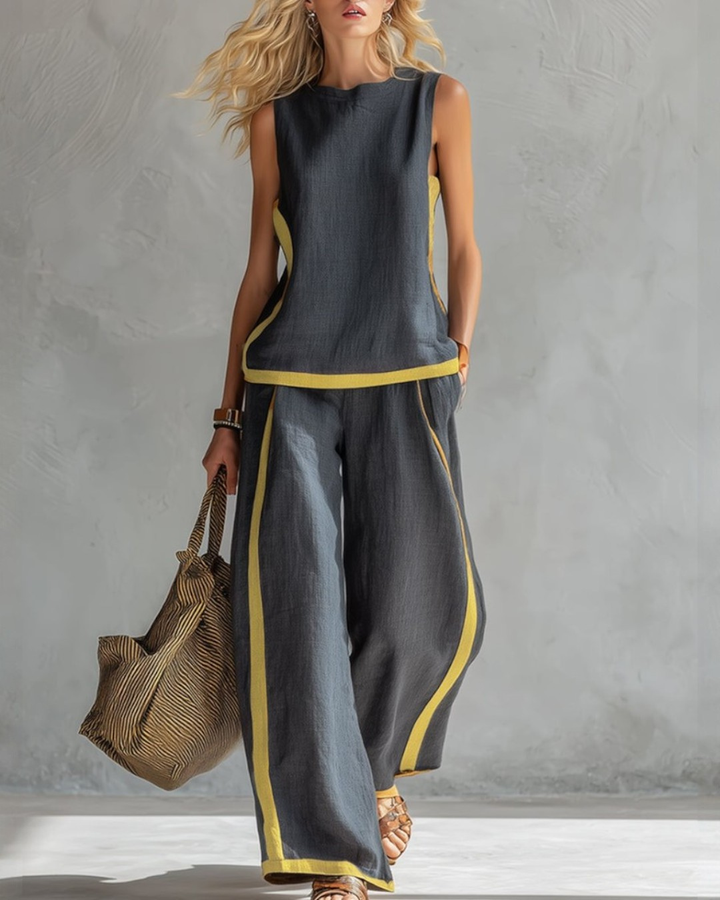 Elegant Sleeveless and Wide Trouser Set