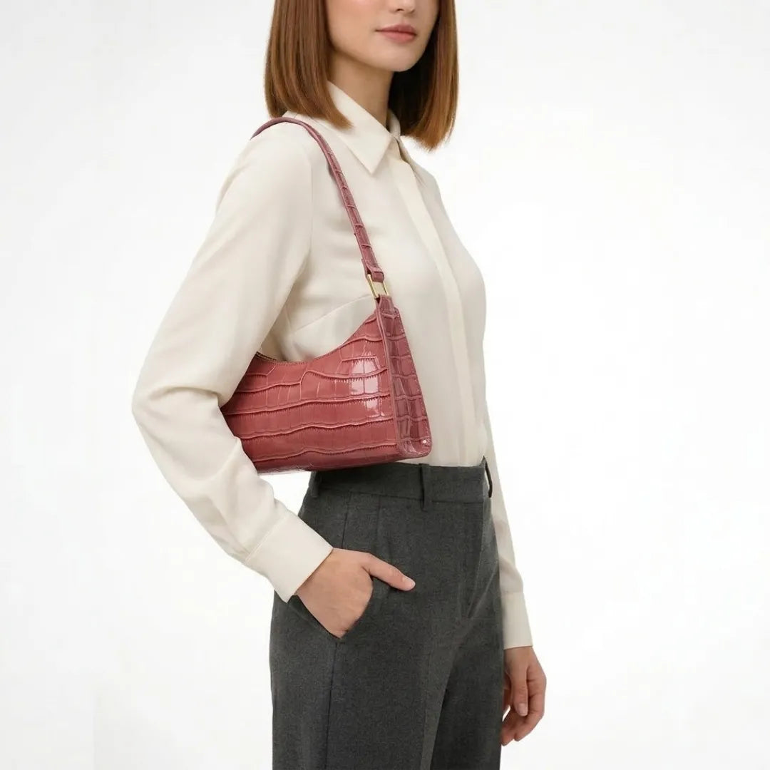 Valmera | Women's Croc-Embossed Baguette Shoulder Bag