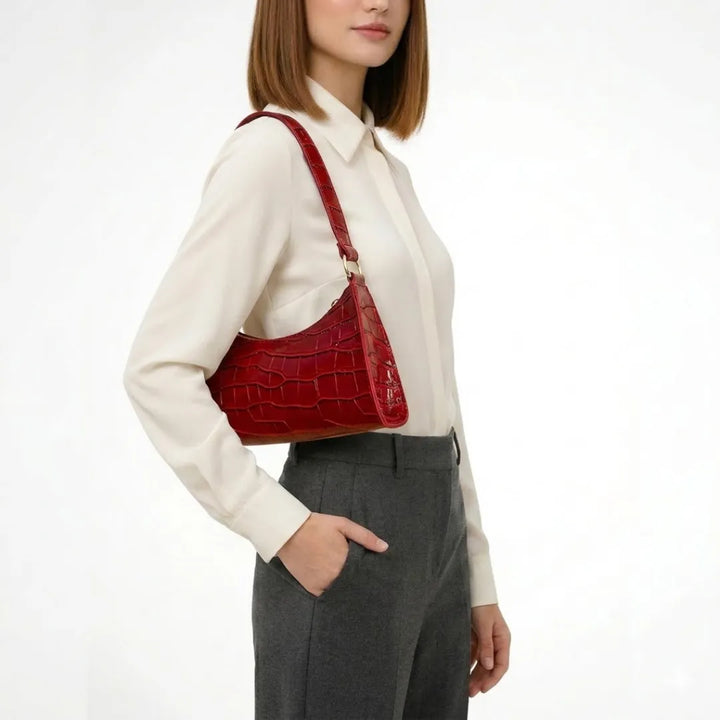 Valmera | Women's Croc-Embossed Baguette Shoulder Bag