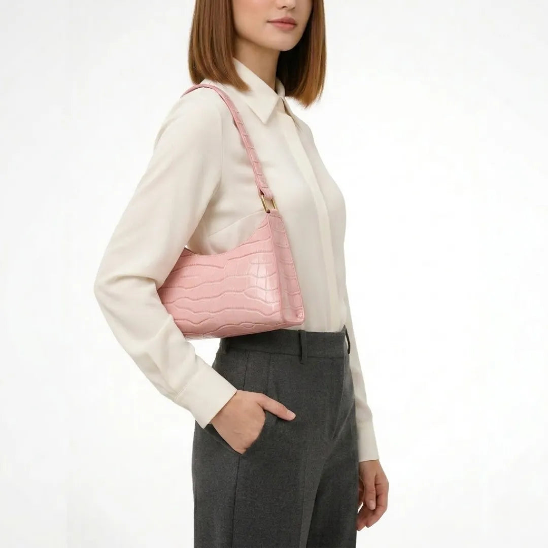Valmera | Women's Croc-Embossed Baguette Shoulder Bag