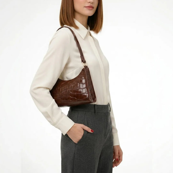 Valmera | Women's Croc-Embossed Baguette Shoulder Bag