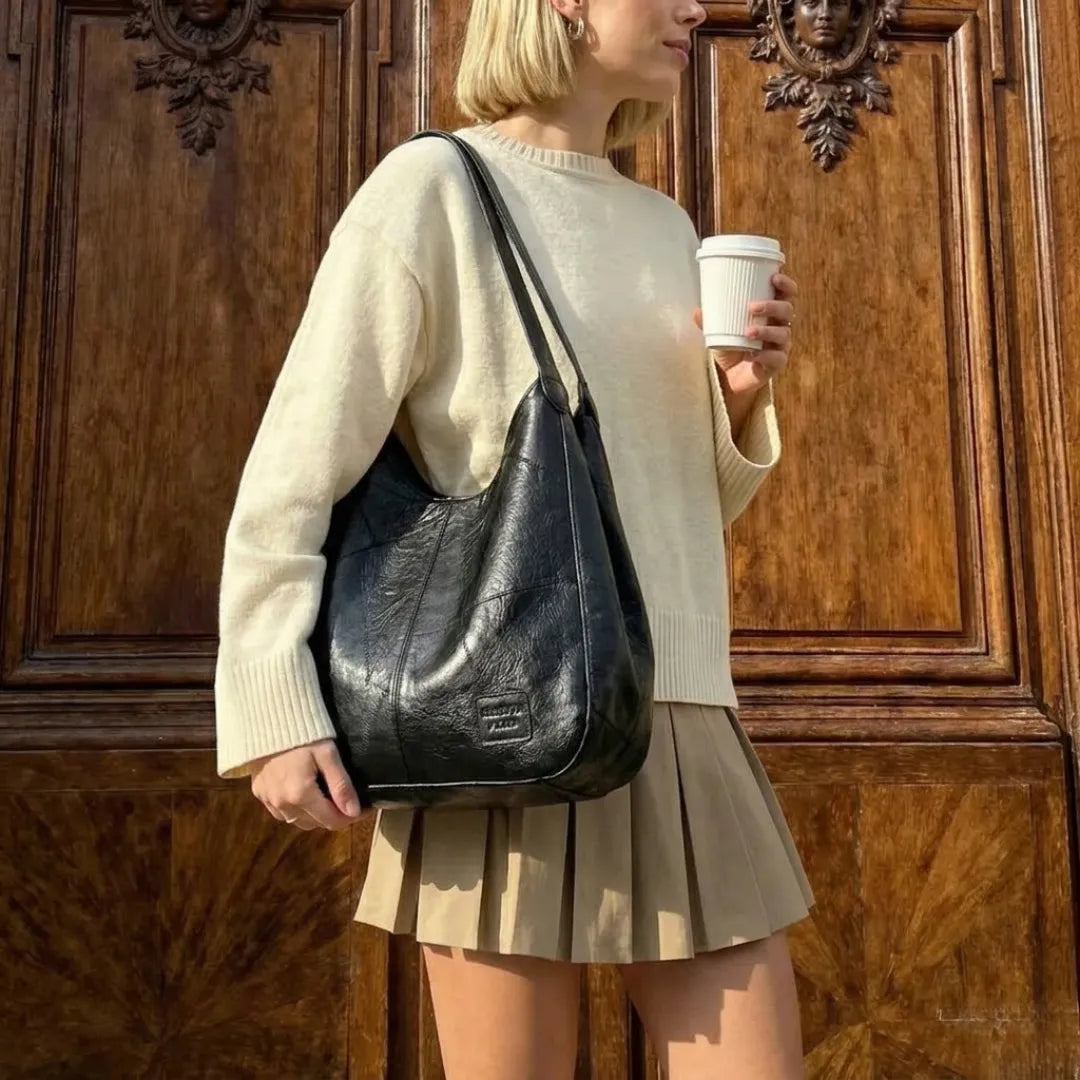 Trieste | Women's Black Vegan Leather Hobo Shoulder Bag