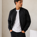 Men's Bomber Jacket with Zipper and Ribbed Details