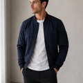 Men's Bomber Jacket with Zipper and Ribbed Details