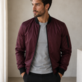 Men's Bomber Jacket with Zipper and Ribbed Details