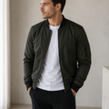 Men's Bomber Jacket with Zipper and Ribbed Details