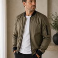 Men's Bomber Jacket with Zipper and Ribbed Details