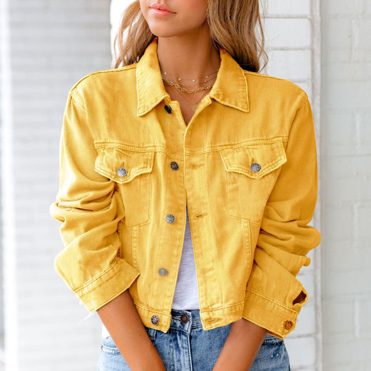 Cropped Relaxed Fit Denim Jacket with Chest Pockets