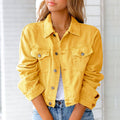 Cropped Relaxed Fit Denim Jacket with Chest Pockets