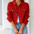 Cropped Relaxed Fit Denim Jacket with Chest Pockets