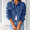 Cropped Relaxed Fit Denim Jacket with Chest Pockets