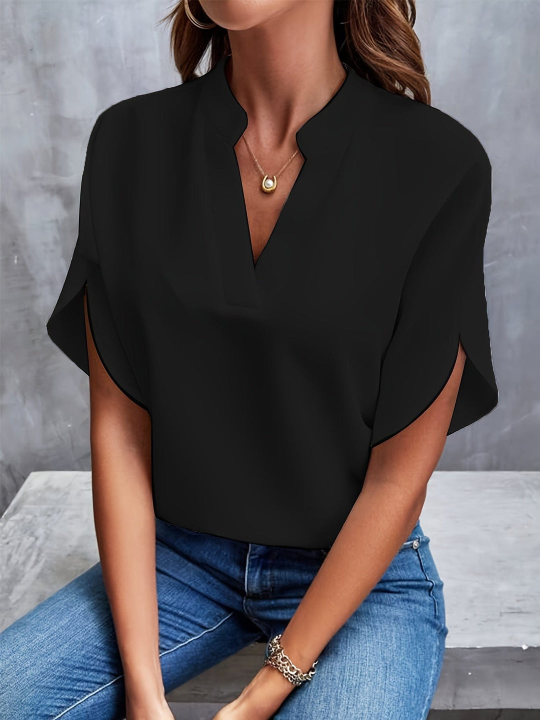 Elegant Draped V-Neck Blouse