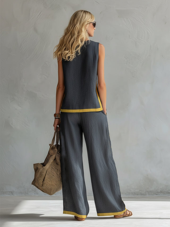 Elegant Sleeveless and Wide Trouser Set