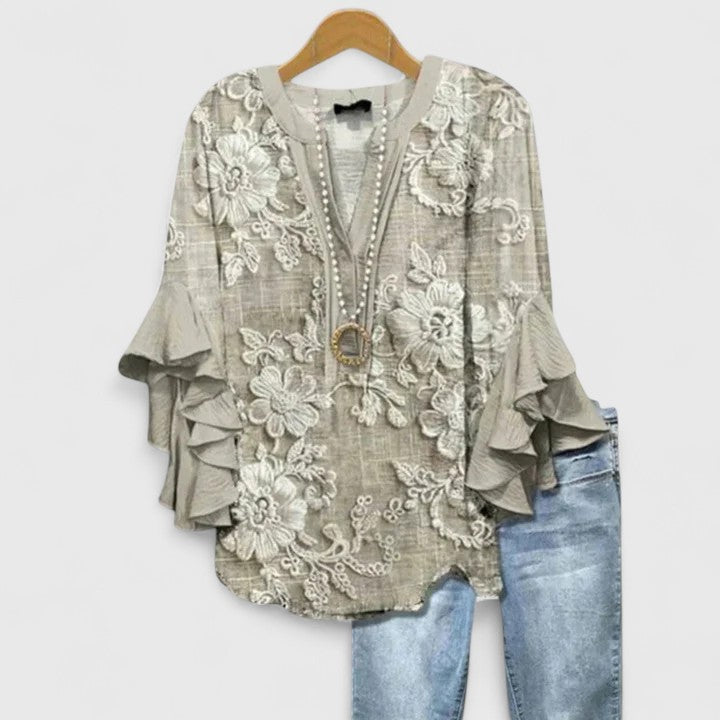 Elegant Ruffle Sleeve Floral Blouse