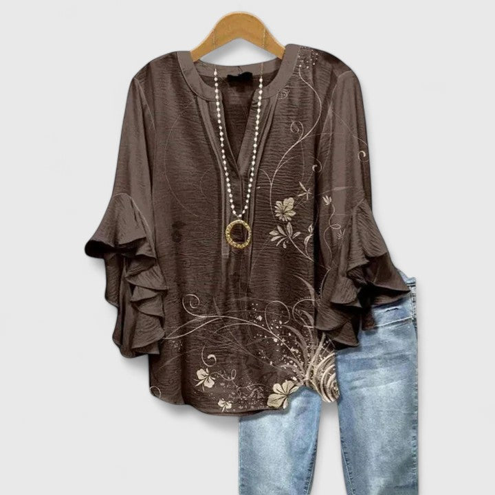 Elegant Ruffle Sleeve Floral Blouse