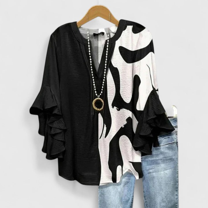 Elegant Ruffle Sleeve Floral Blouse