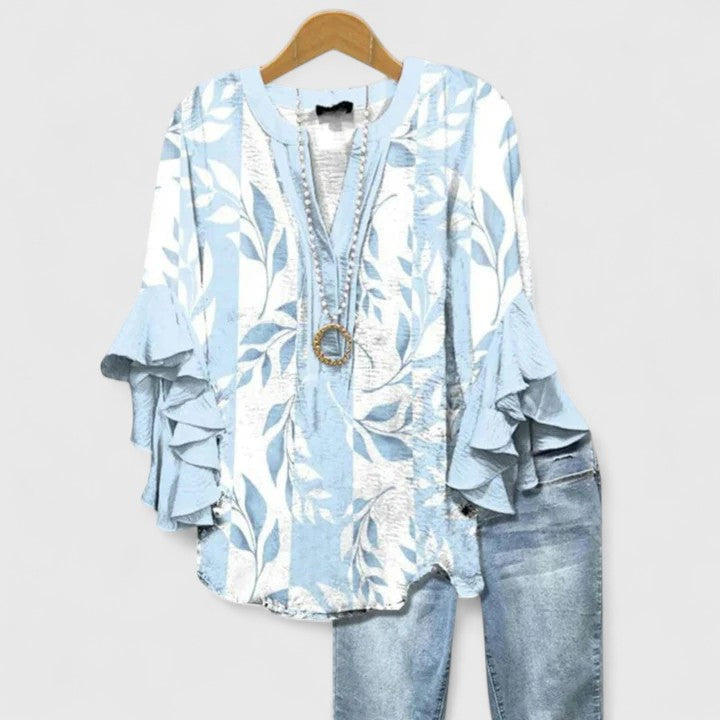 Elegant Ruffle Sleeve Floral Blouse