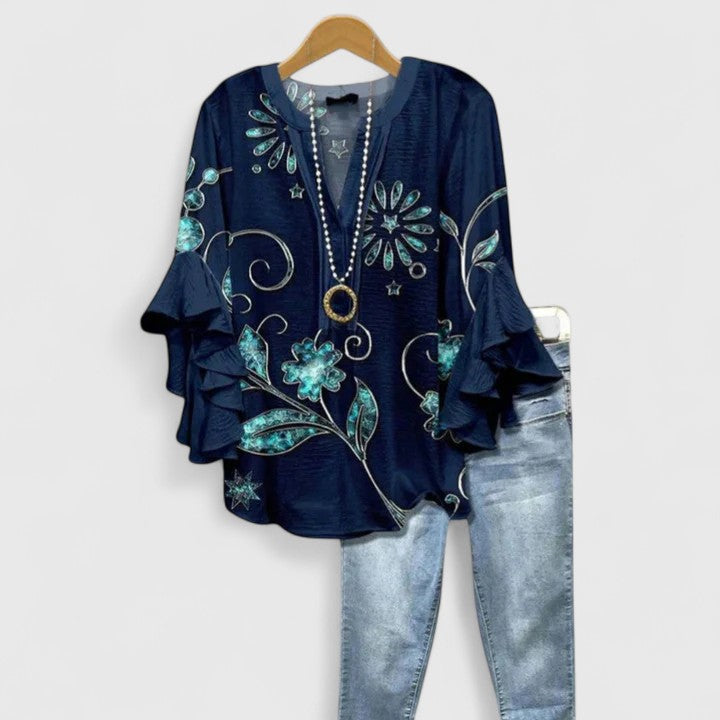 Elegant Ruffle Sleeve Floral Blouse