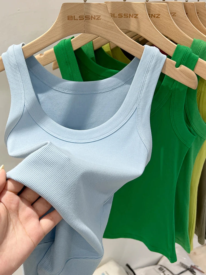 Ribbed Cropped Wife Beater Tank Top for Women