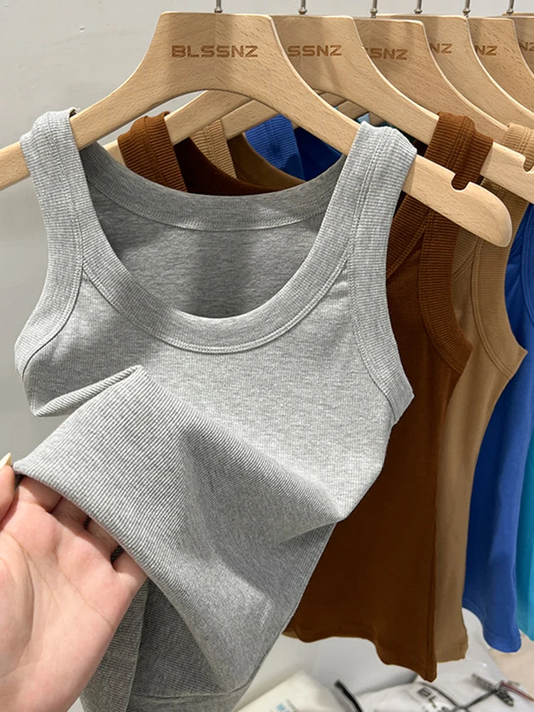 Ribbed Cropped Wife Beater Tank Top for Women