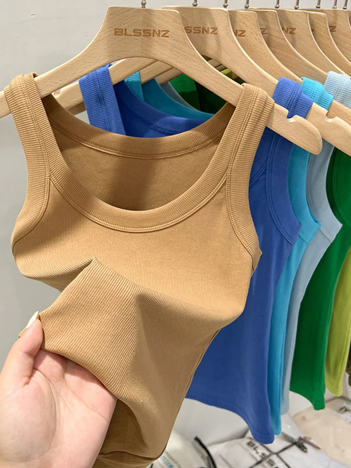Ribbed Cropped Wife Beater Tank Top for Women
